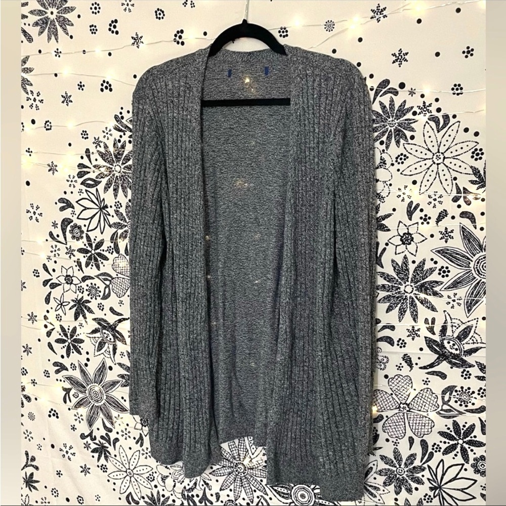 Grey open front long sleeve soft cozy cardigan - Picture 2 of 8